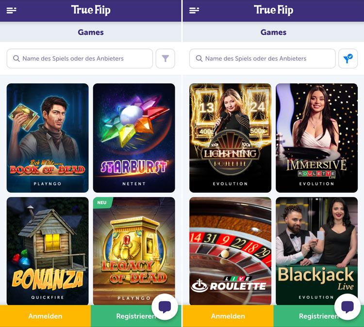TrueFlip Casino App: übersichtlich und benutzerfreundlich