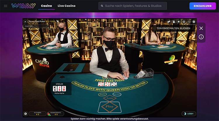 Winny Casino Live Lobby von Evolution Gaming 3
