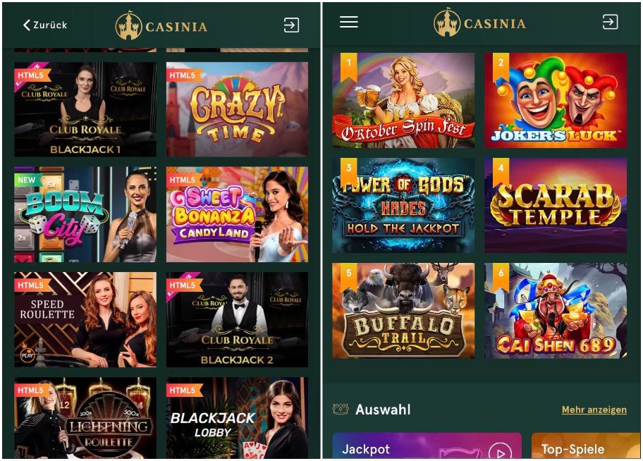 Casinia Casino mobile App