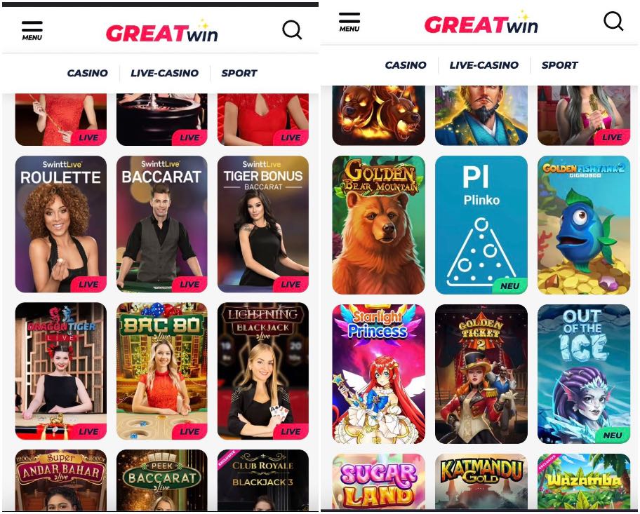 GreatWin Casino Mobile App